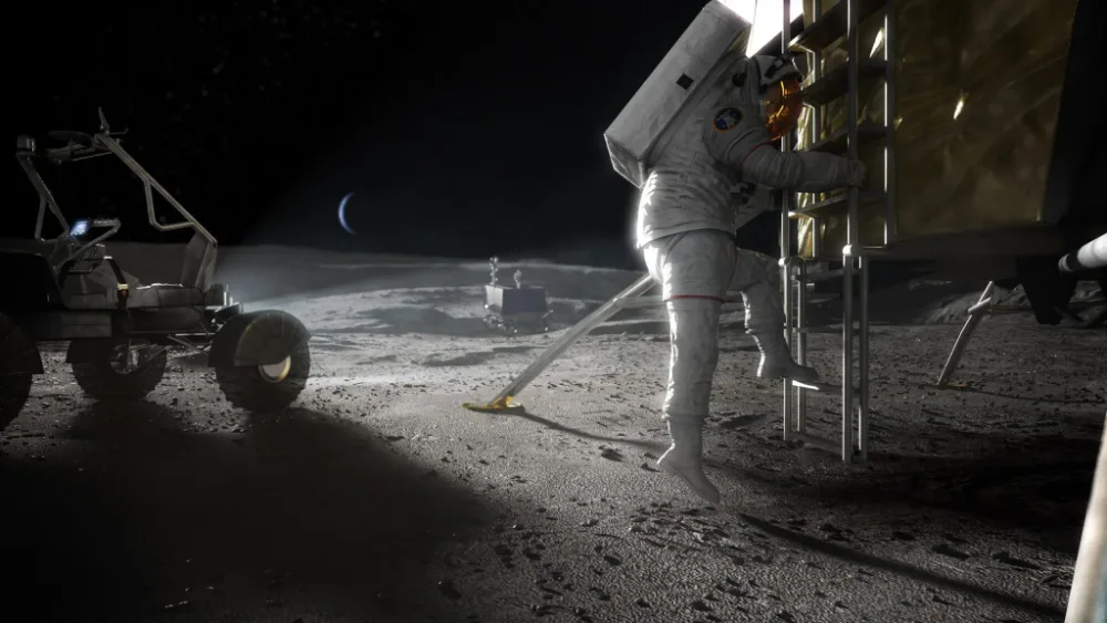 Artemis astronaut working on the lunar surface