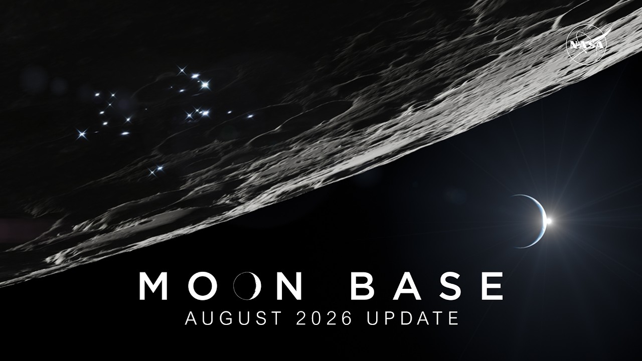 NASA video still showing lunar landers for the permanent Moon Base plan